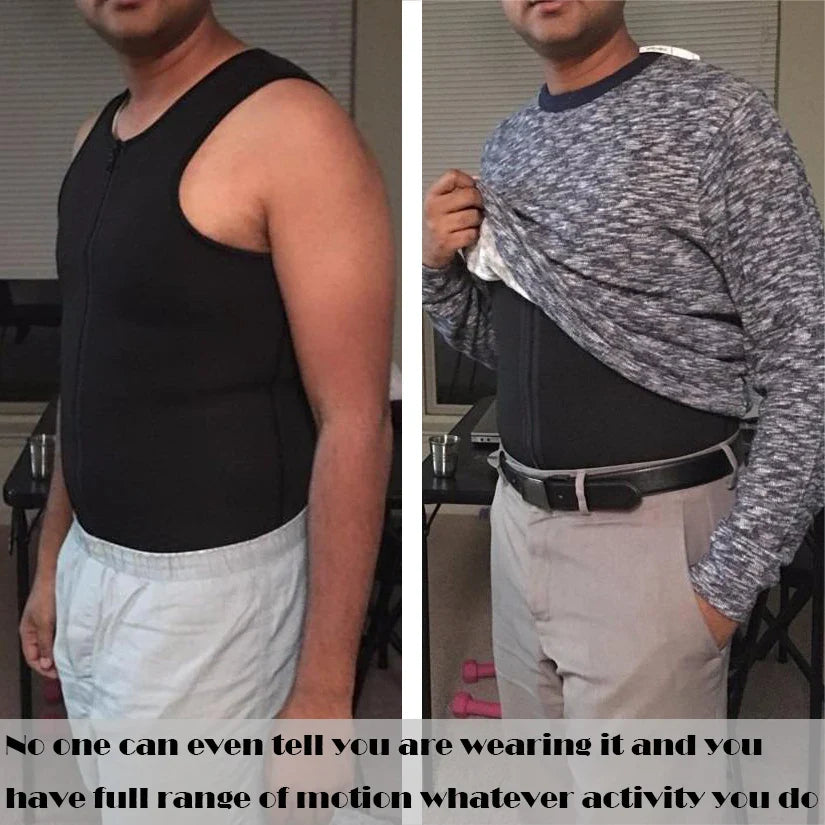 Men's Body Shaper Waist Trainer Vest – Slimming Shirt, Sauna Sweat Vest, Compression Undershirt, Shapewear, Fat Burner Workout Tank Top