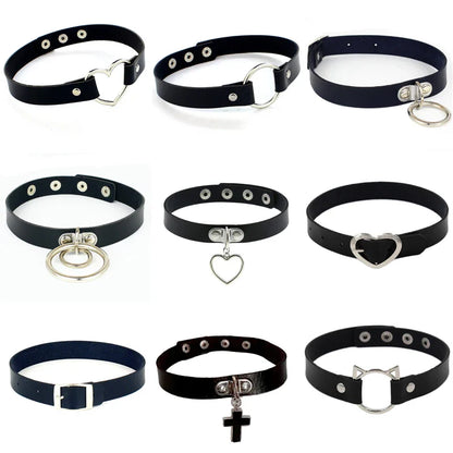 Black Cross Gothic Punk PU Leather Choker – Rock Necklace Jewelry for Women and Men