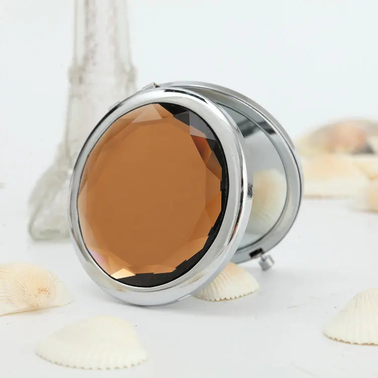 Luxury Crystal Folding Makeup Mirror - Portable Round Gold & Silver Pocket Compact Mirror, Personalized Beauty Gift
