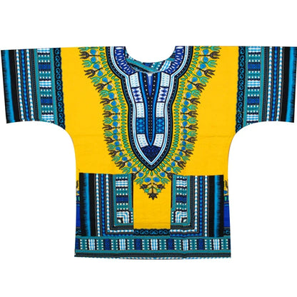 African Dashiki Cotton T-Shirt - Traditional Printed Unisex Fashion Top with Vibrant Ethnic Style Design