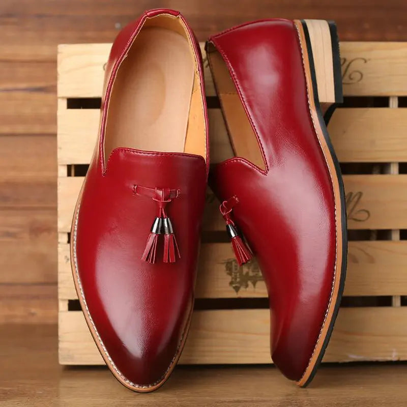 Men's Pointed Toe Leather Dress Shoes - Luxury Italian Style Slip-On Office Wedding Formal Party Shoes