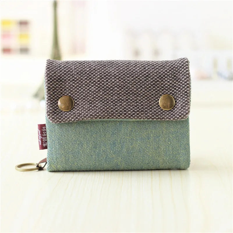 Handmade Three-Fold Fabric Wallet — Short Zipper Purse for Women & Men, Multi-Function Card & Key Holder for Teens