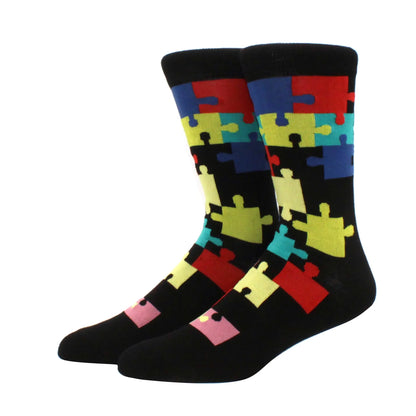 Men’s Funny Argyle Diamond Pattern Cotton Socks – Large Size 3D Geometric Crew Tube Socks, Combed Cotton Casual Novelty Socks