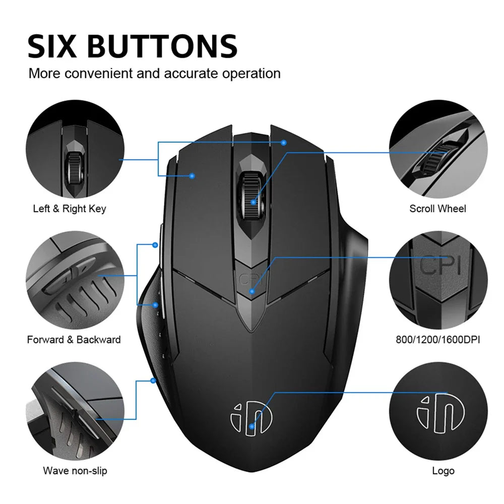 INPHIC Bluetooth Wireless Mouse – Rechargeable 2.4G Silent Office Mouse for PC, Laptop, Tablet, and Smartphone