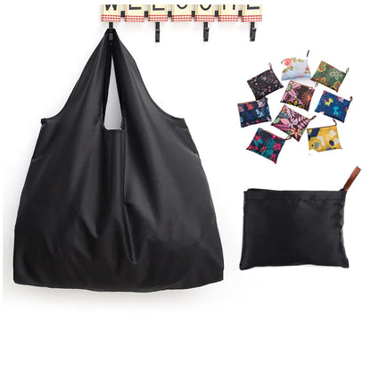Big Size Thick Nylon Tote - ECO Reusable Polyester Shoulder Handbag for Women, Foldable Folding Pouch Shopping Bag