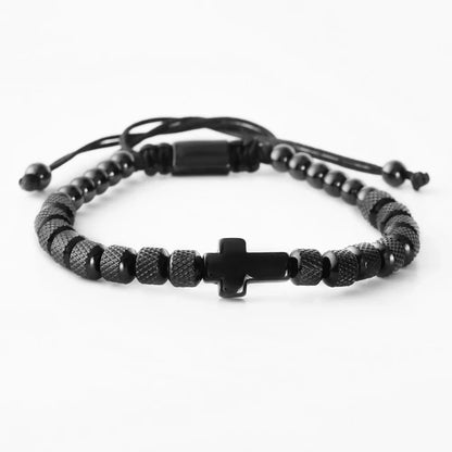 Cross Charm Beaded Bracelet - Stainless Steel Handmade Prayer Chain Jewelry Gift for Men & Women