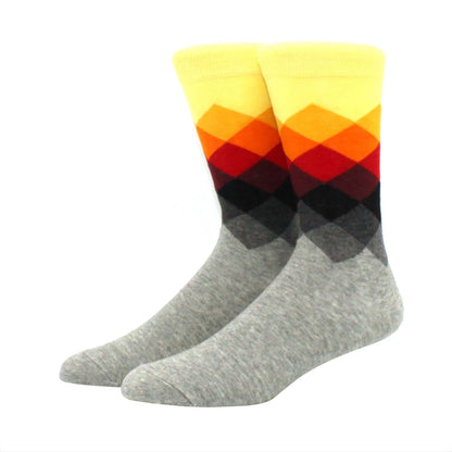 Men’s Funny Argyle Diamond Pattern Cotton Socks – Large Size 3D Geometric Crew Tube Socks, Combed Cotton Casual Novelty Socks