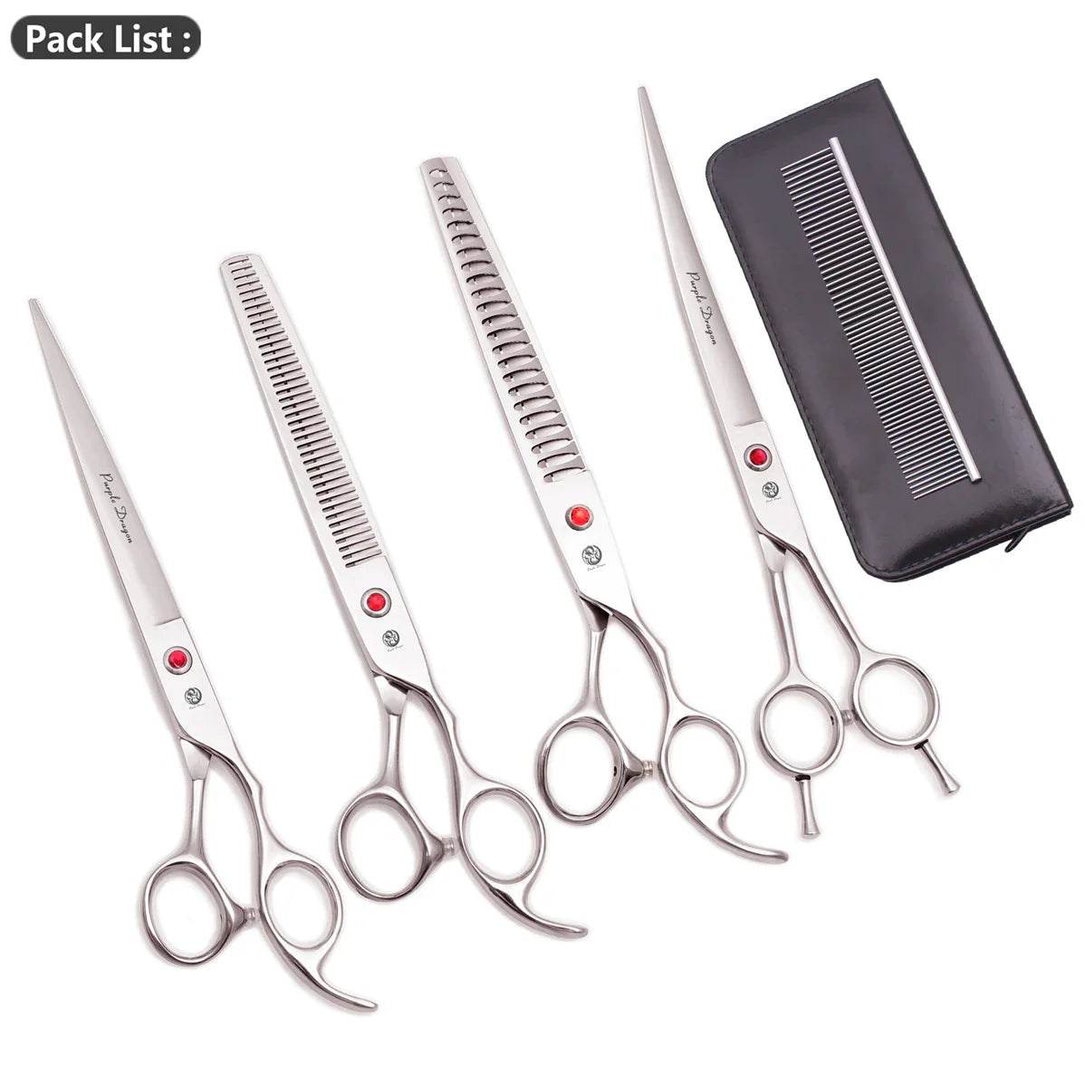 8-inch Purple Dragon Japan 440C Dog Grooming Scissors – Curved Chunker & Thinning Shears with Case (Model Z3015)