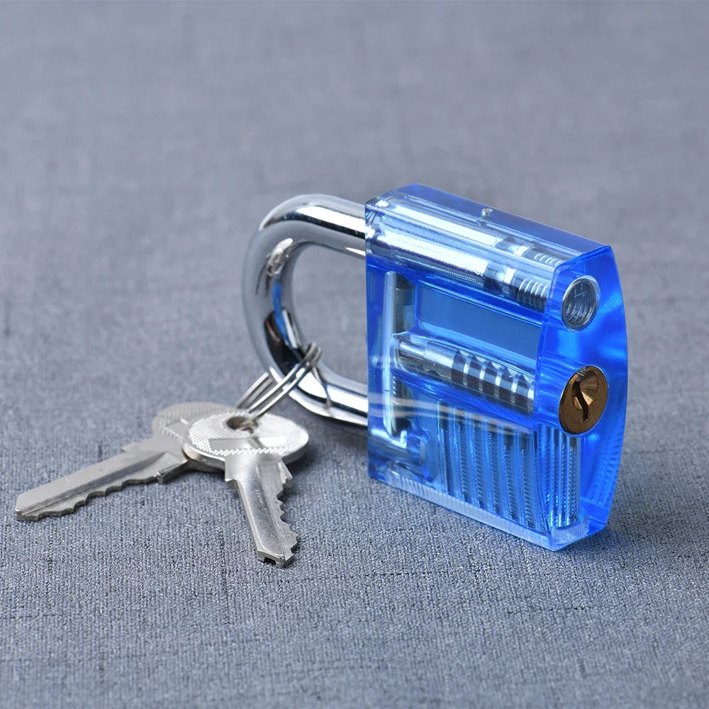 KAK Transparent Practice Padlock Set - Cutaway Training Lock with Broken Key Extractor Hooks and Locksmith Tools