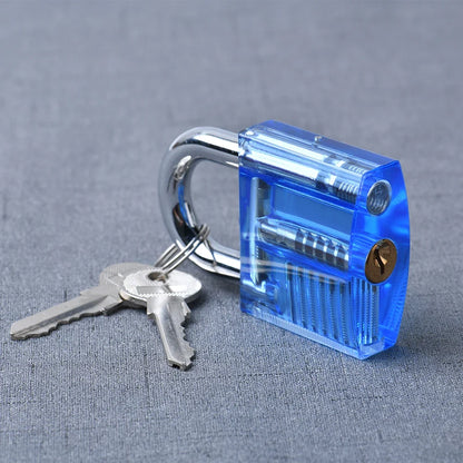 KAK Transparent Practice Padlock Set - Cutaway Training Lock with Broken Key Extractor Hooks and Locksmith Tools