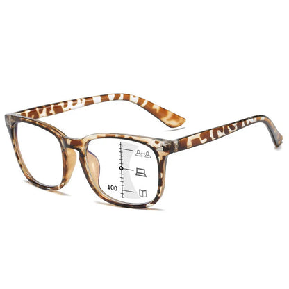 CRIXALIS Square Progressive Reading Glasses – Multifocal Anti-Glare Computer Eyewear for Men & Women, UV400 Protection