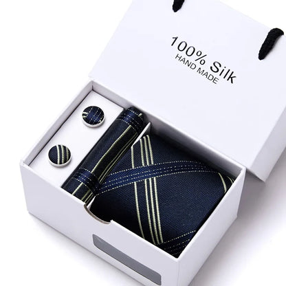100% Silk Men’s Tie Gift Set - Classic 7.5cm Striped Floral Necktie with Handkerchief for Office, Party & Wedding Formal Wear