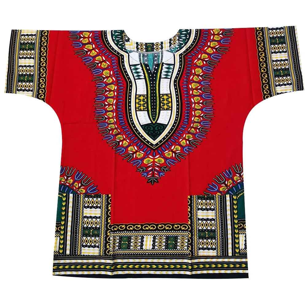 African Dashiki Cotton T-Shirt - Traditional Printed Unisex Fashion Top with Vibrant Ethnic Style Design
