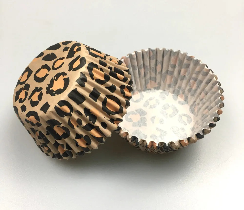 100PCS Animal Print & Pink Heart Cupcake Liners – Zebra, Leopard & Cow Pattern Muffin Baking Cups for Weddings & Parties