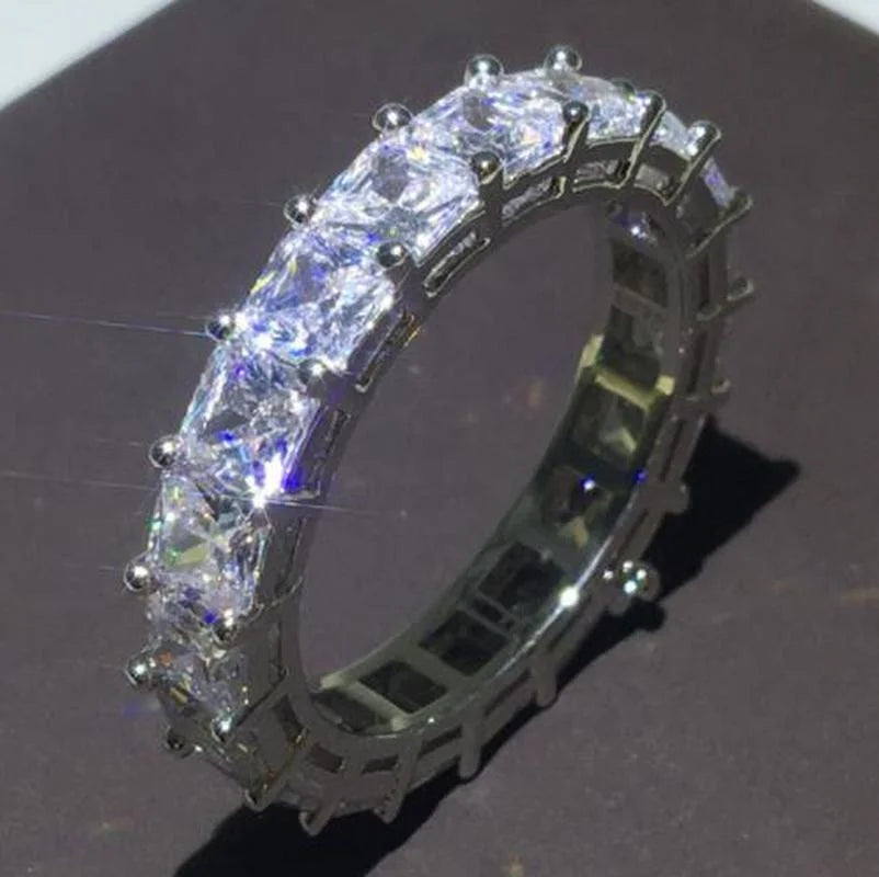 925 Sterling Silver Eternity Band Ring - CZ Diamond Promise Engagement Wedding Jewelry for Women & Men