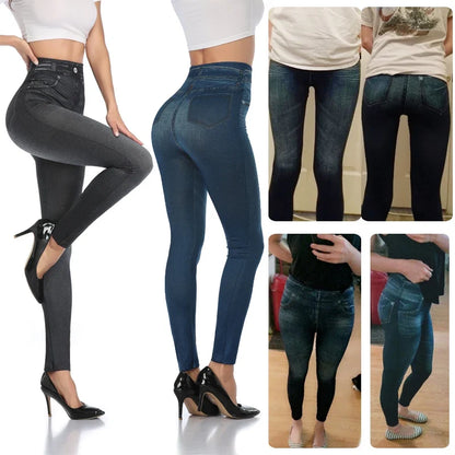 Women's Faux Denim Leggings - Slim Fit Printed Summer Pencil Pants for Fitness & Casual Wear