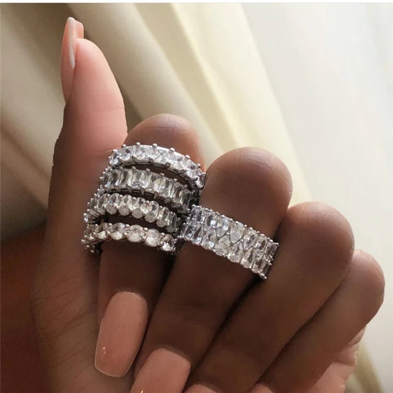 925 Sterling Silver Eternity Band Ring - CZ Diamond Promise Engagement Wedding Jewelry for Women & Men