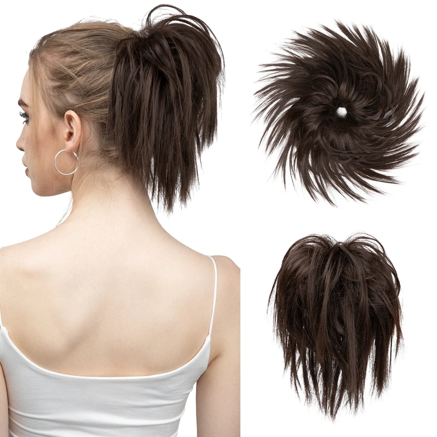 Synthetic Fake Hair Messy Bun Chignon – Elastic Scrunchy Curly Hairpiece, Flexible Band SARLA Synthetic Extension