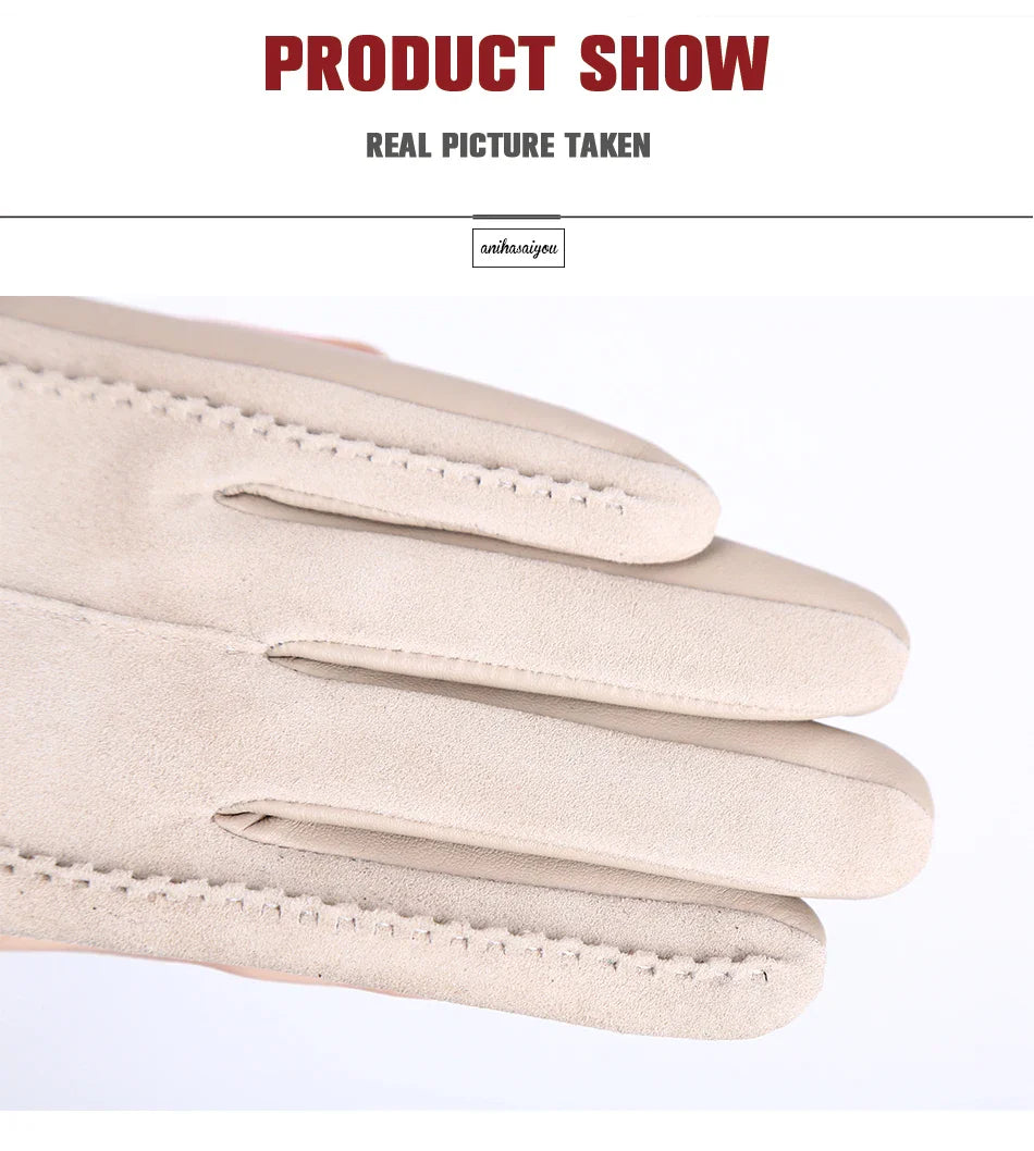 Women’s Winter Touch Gloves – 50% Genuine Leather & 50% Suede, Colorful Warm Leather Gloves