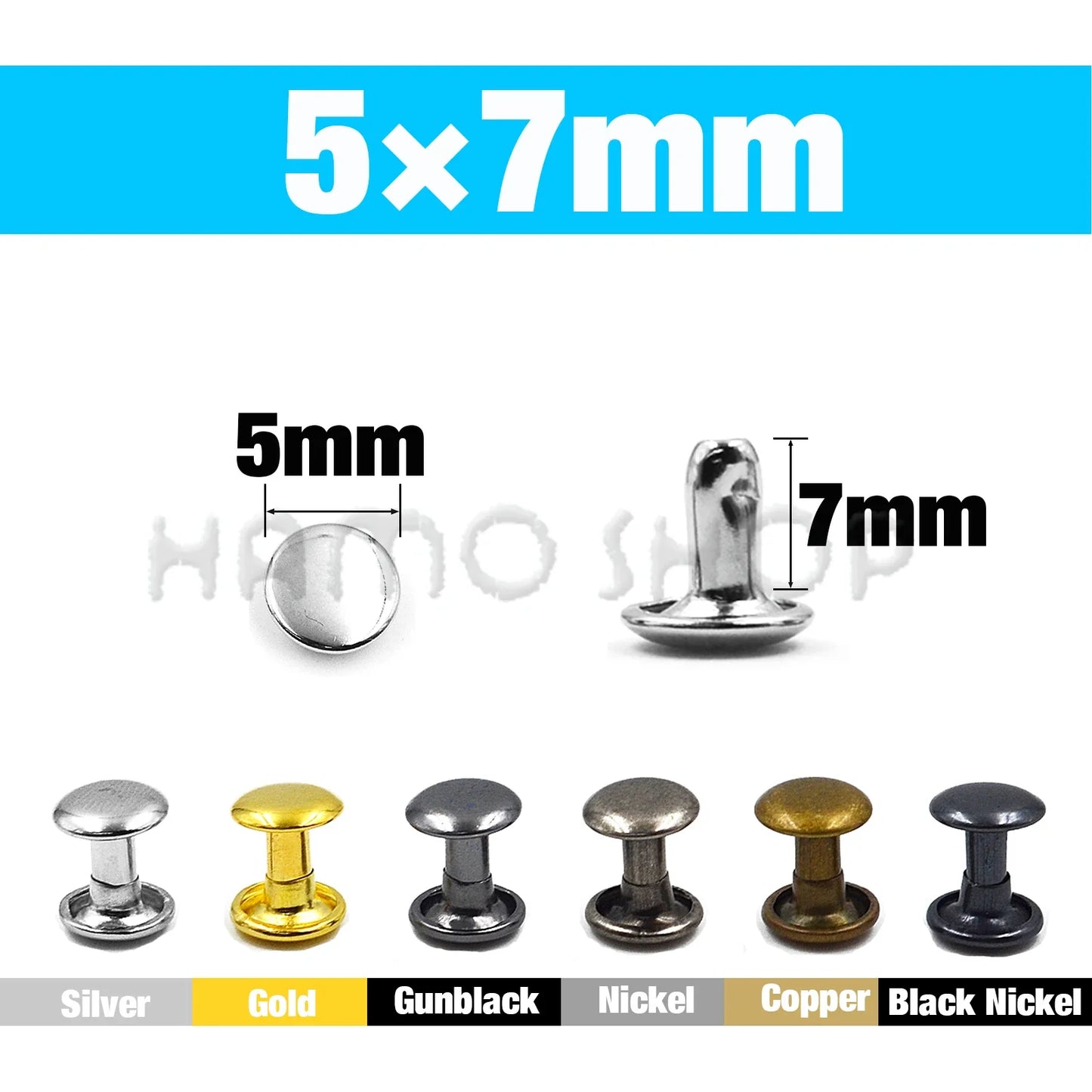100Set Metal Double Cap Rivets - 5-15mm Round Stud Nails for Leathercraft, Shoes, Bags, Belts, Clothing & DIY Repairs