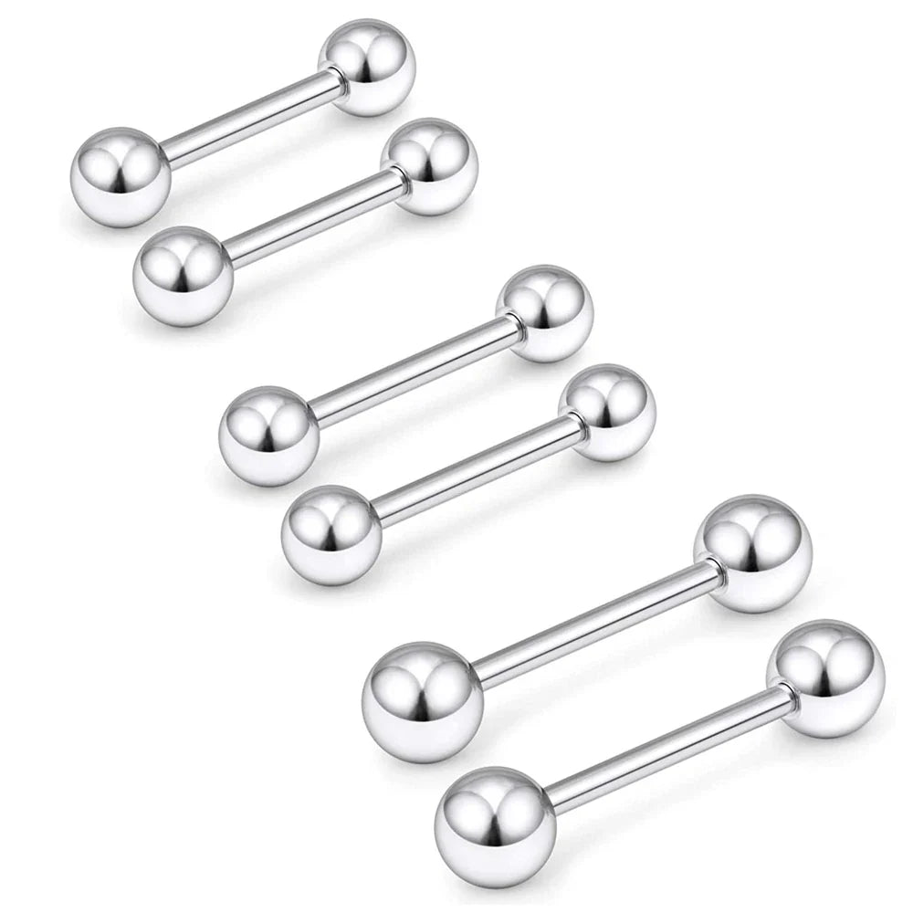 16pcs Stainless Steel Piercing Barbells - 14G Nipple Rings Tongue Rings Straight Bar Jewelry for Women Men
