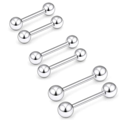 16pcs Stainless Steel Piercing Barbells - 14G Nipple Rings Tongue Rings Straight Bar Jewelry for Women Men