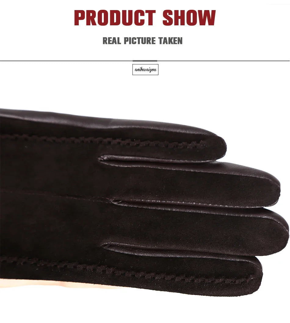 Women’s Winter Touch Gloves – 50% Genuine Leather & 50% Suede, Colorful Warm Leather Gloves