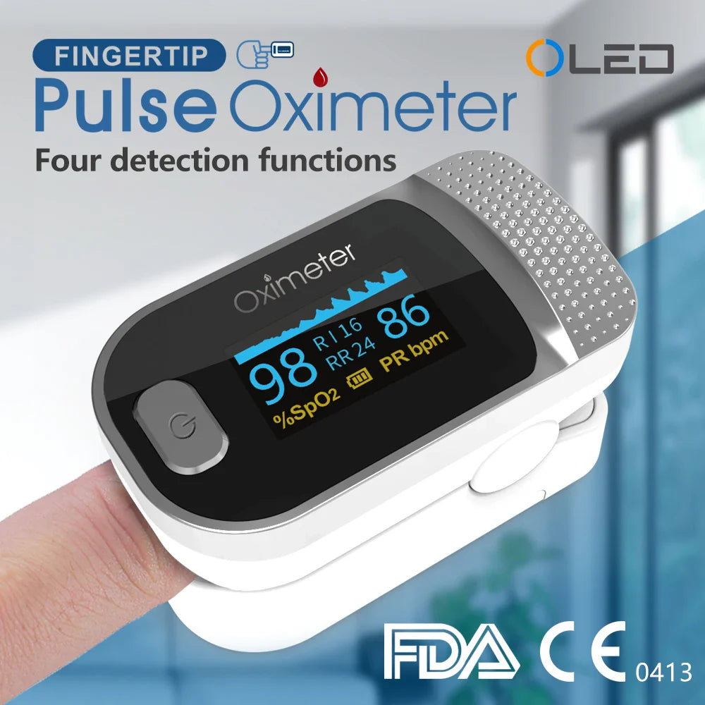 KIUZOU Finger Pulse Oximeter – SPO2, PR, PI, RR Blood Oxygen Saturation and Heart Rate Monitor with OLED Display