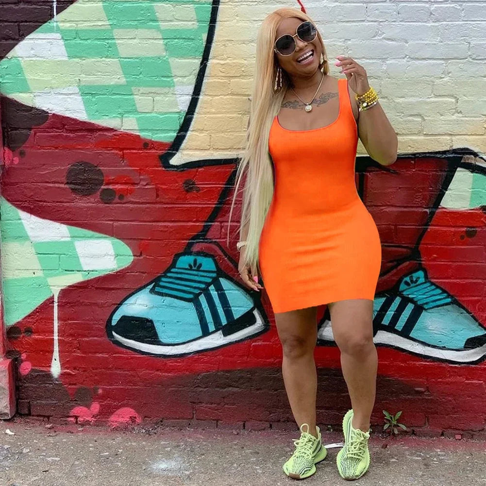 Women's Summer Solid Color Strap Dress - Casual Sleeveless Everyday Fashion Mini Dress