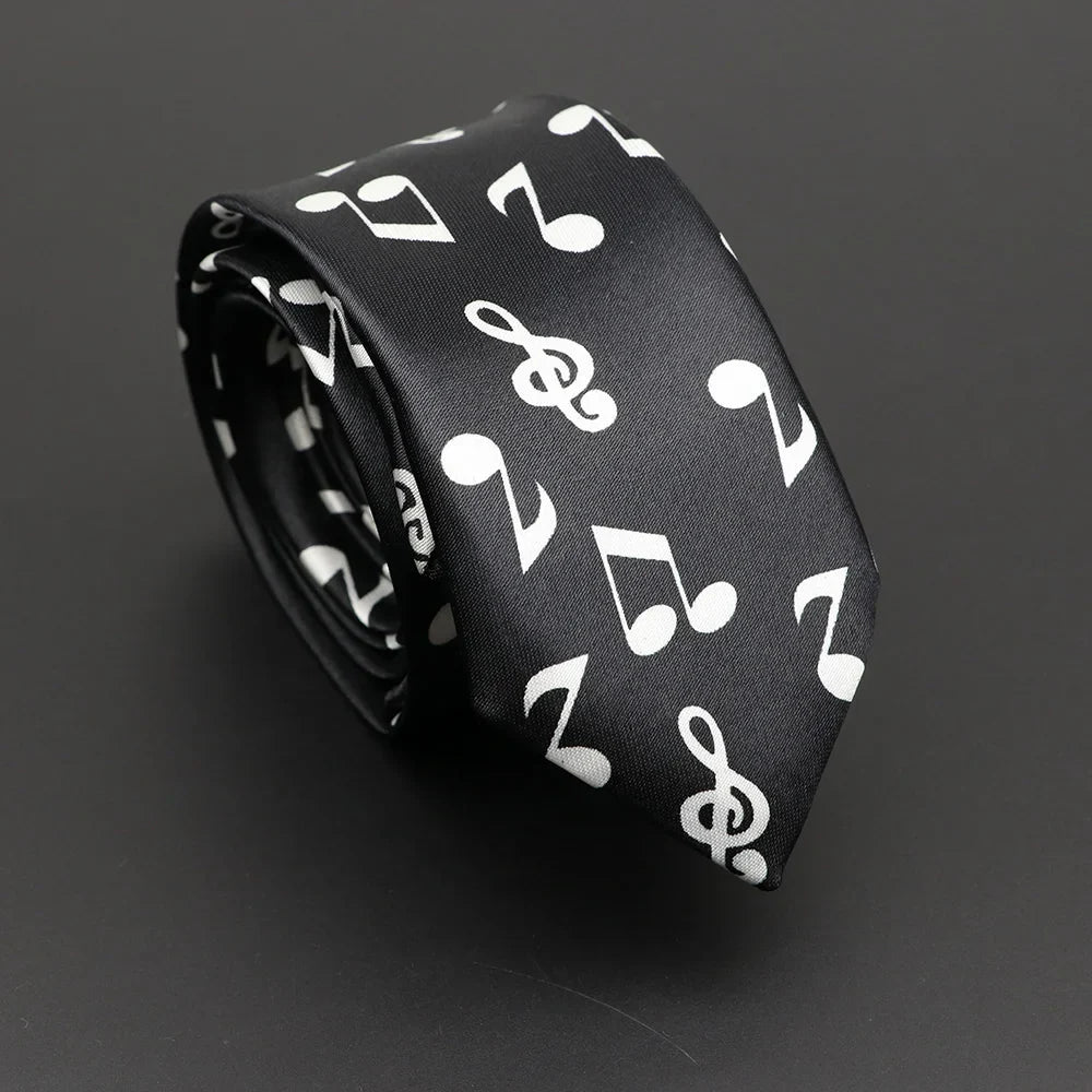 Musical Notes Slim Necktie - Silky Piano & Guitar Print Tie for Men & Women, Elegant Fashion Gift