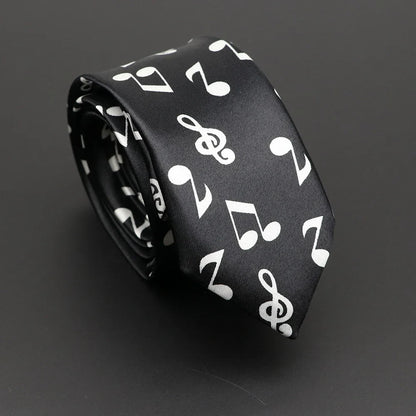 Musical Notes Slim Necktie - Silky Piano & Guitar Print Tie for Men & Women, Elegant Fashion Gift