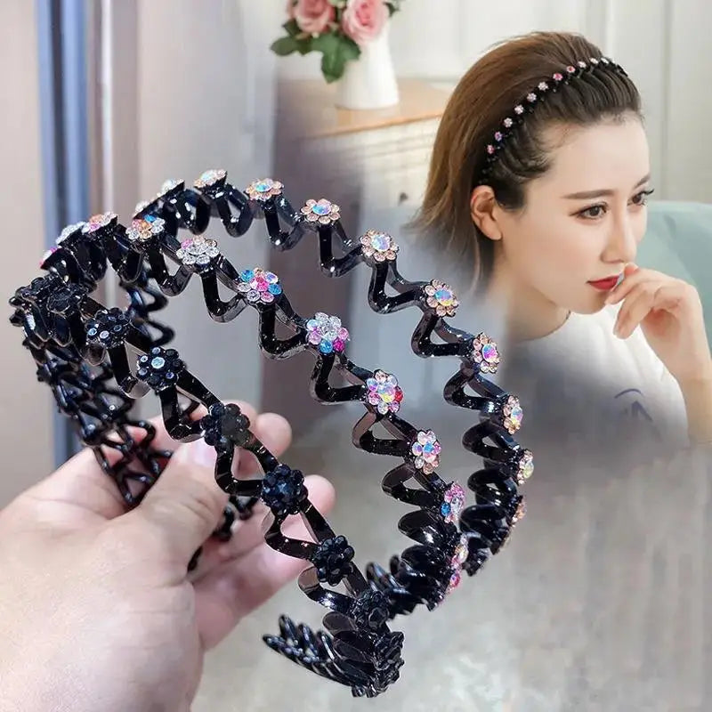 Rhinestone Pearl Flower Hairband - Non-Slip Elastic Headband for Women & Girls