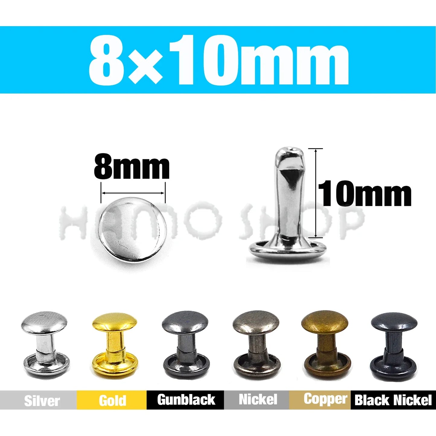 100Set Metal Double Cap Rivets - 5-15mm Round Stud Nails for Leathercraft, Shoes, Bags, Belts, Clothing & DIY Repairs