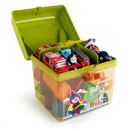 Cute Cartoon Kids Storage Box - Double Layer Portable Plastic Organizer for Toys, Crayons, Snacks & Building Blocks