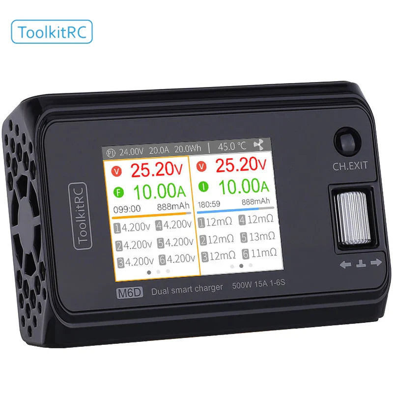 2024 ToolkitRC M6D – 500W 15A DC Dual Channel MINI Smart Charger & Discharger for 1-6S Lipo Batteries, FPV Model Spare Parts