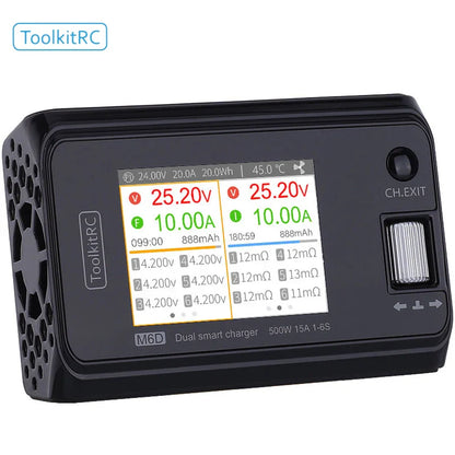 2024 ToolkitRC M6D – 500W 15A DC Dual Channel MINI Smart Charger & Discharger for 1-6S Lipo Batteries, FPV Model Spare Parts