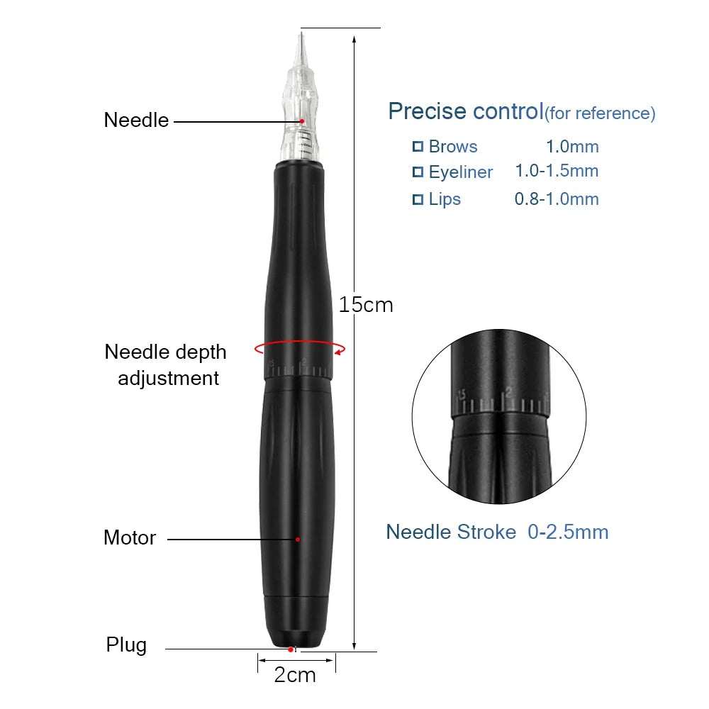 BMX Permanent Makeup Tattoo Pen - Professional Digital Dermograph Machine Set with Cartridges for Eyebrow & Lip Tattoo