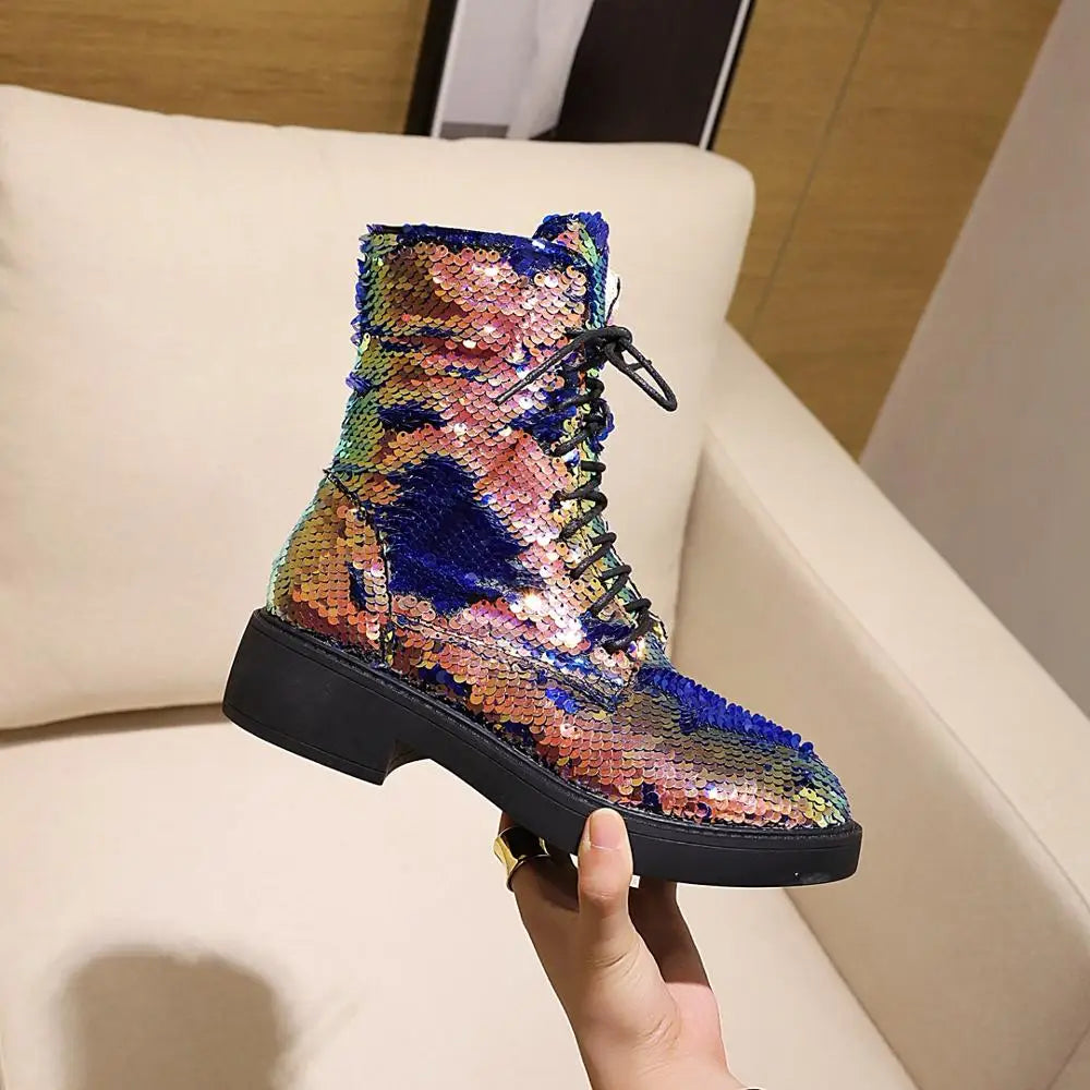 Women’s Color-Changing Sequin Boots - Magical Multi-Color Autumn & Winter Fashion Shoes