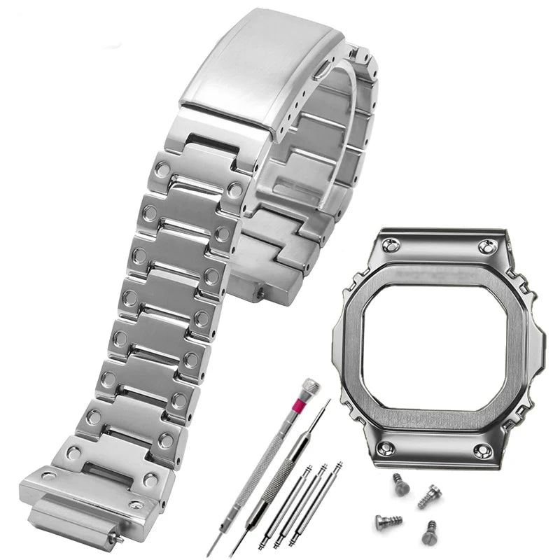 V4.0 Stainless Steel Watch Band & Bezel Kit - Metal Case Strap Replacement for Casio G-Shock DW5600 GW-B5600 DW-5030 Series