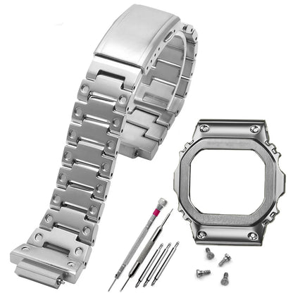 V4.0 Stainless Steel Watch Band & Bezel Kit - Metal Case Strap Replacement for Casio G-Shock DW5600 GW-B5600 DW-5030 Series