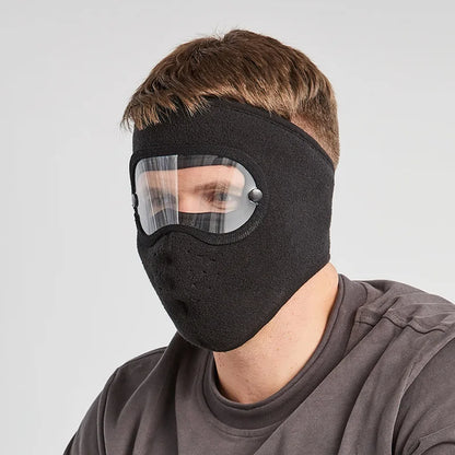 Windproof Winter Cap with Face Mask and HD Goggles: Fleece Shield for Skiing, Cycling, and Outdoor Activities