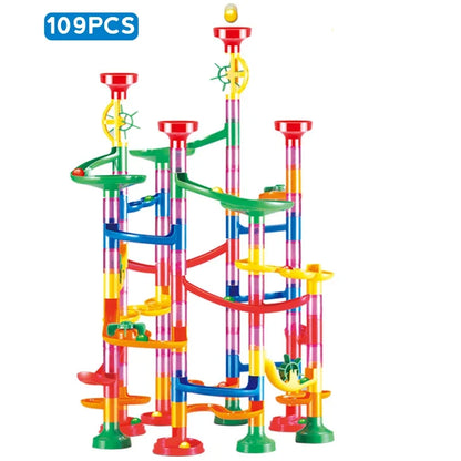 DIY Marble Run Race Track Set - 3D Maze Ball Roller Building Blocks Toy for Kids Creative STEM Play