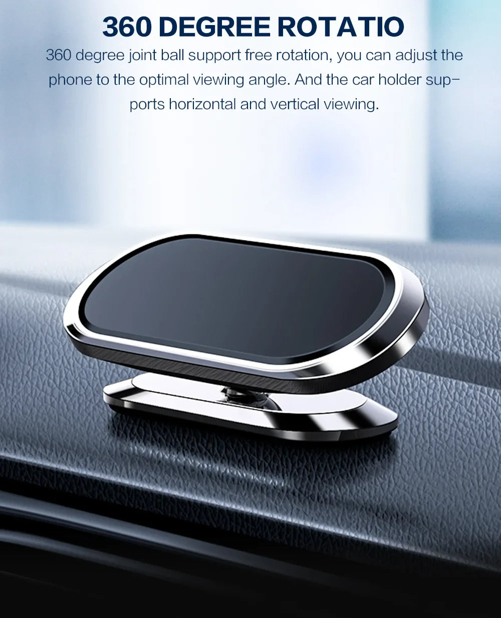 STONEGO 360° Rotating Metal Magnetic Phone Holder – Zinc Alloy Car Mount for Cellphones