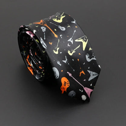 Musical Notes Slim Necktie - Silky Piano & Guitar Print Tie for Men & Women, Elegant Fashion Gift