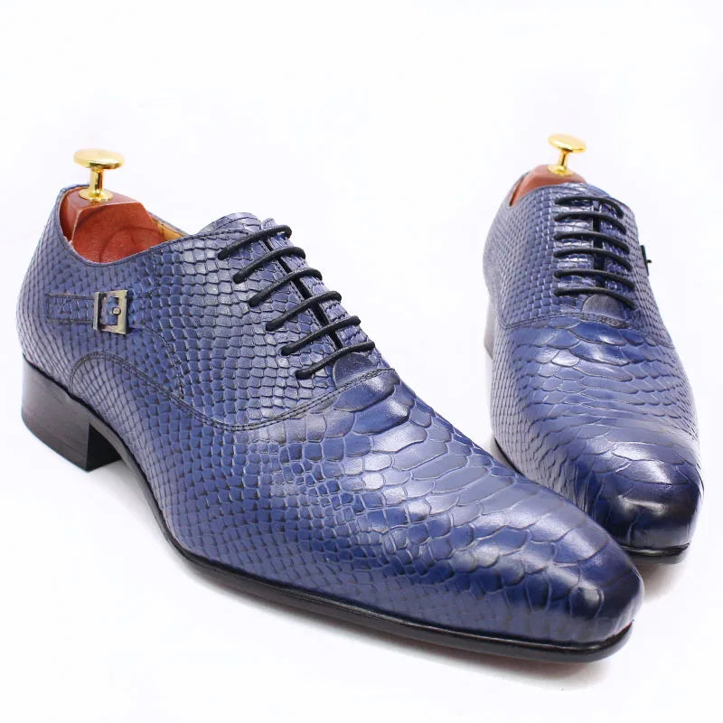 Men's Luxury Oxford Shoes - Snake Skin Print Leather Pointed Toe Lace-Up Formal Dress Shoes