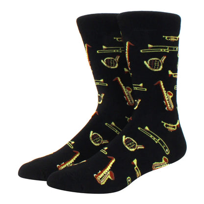Men's Colorful Combed Cotton Jacquard Crew Socks - Striped Business Casual Dress Socks