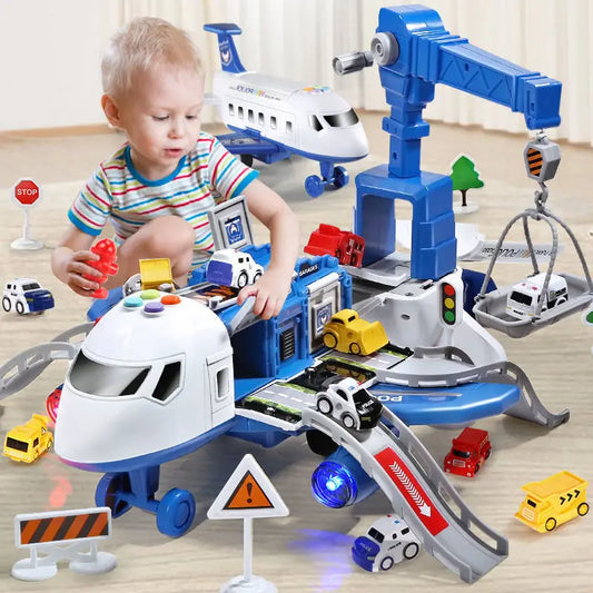 Deformation Music Simulation Aircraft Toy - Large Passenger Plane Inertia Track Vehicle for Kids Gift & Playtime