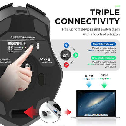 INPHIC Rechargeable Bluetooth Wireless Mouse – 2.4G Silent Office Mouse for PC, Laptop, Tablet & Smartphone