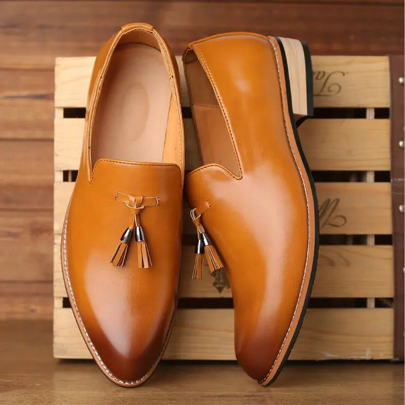 Men's Pointed Toe Leather Dress Shoes - Luxury Italian Style Slip-On Office Wedding Formal Party Shoes