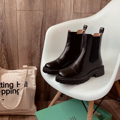 BeauToday Women’s Flat Chelsea Ankle Boots - Genuine Cow Leather Elastic Side Strap Handmade Spring & Autumn Shoes
